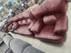 LEATHER LOUNGE SUITE BURGANDY 3+1R+1R
