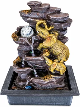Water feature stacked stone with elephants